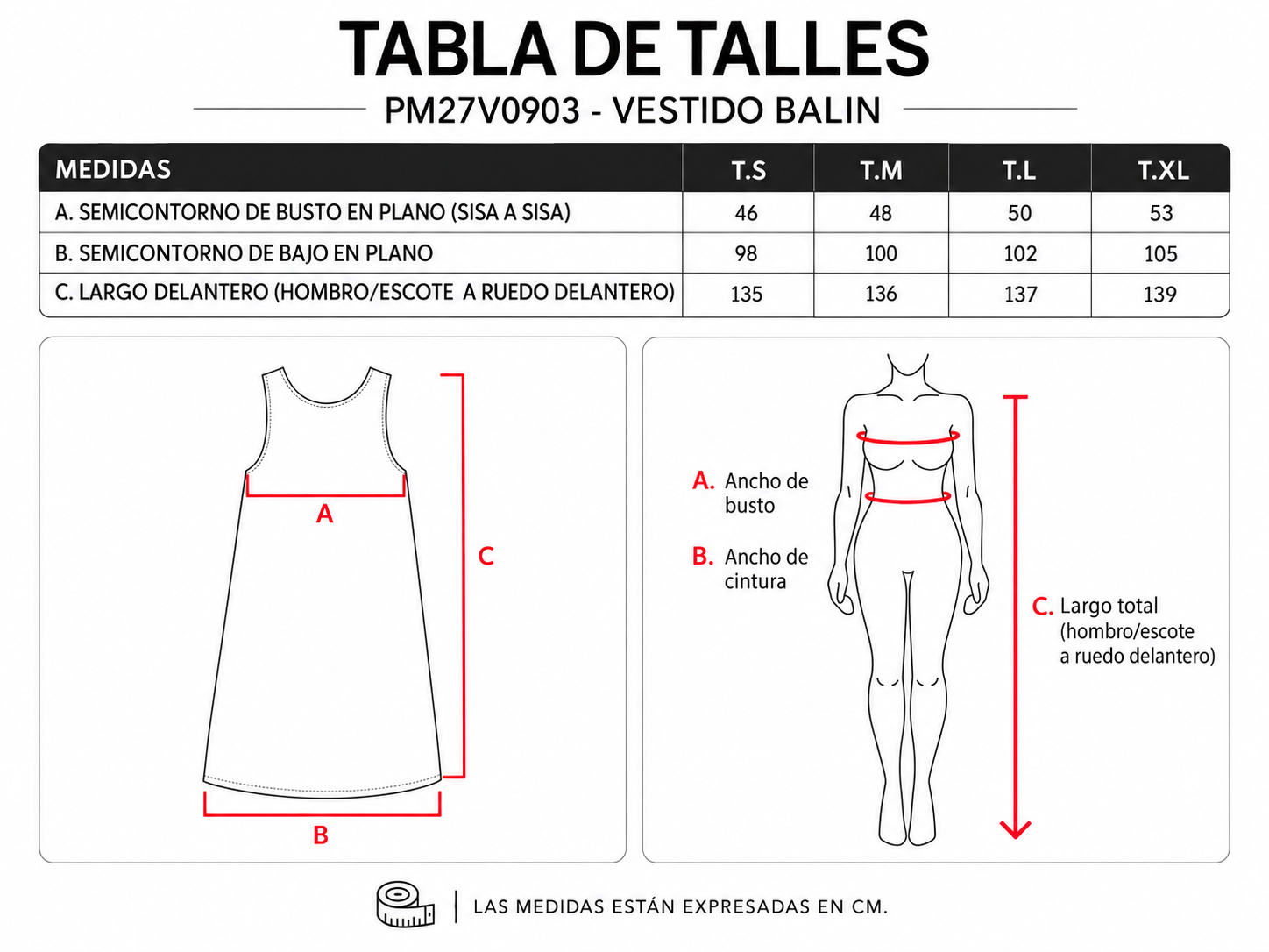 Tabla de talles Vestido Balin ParteMia